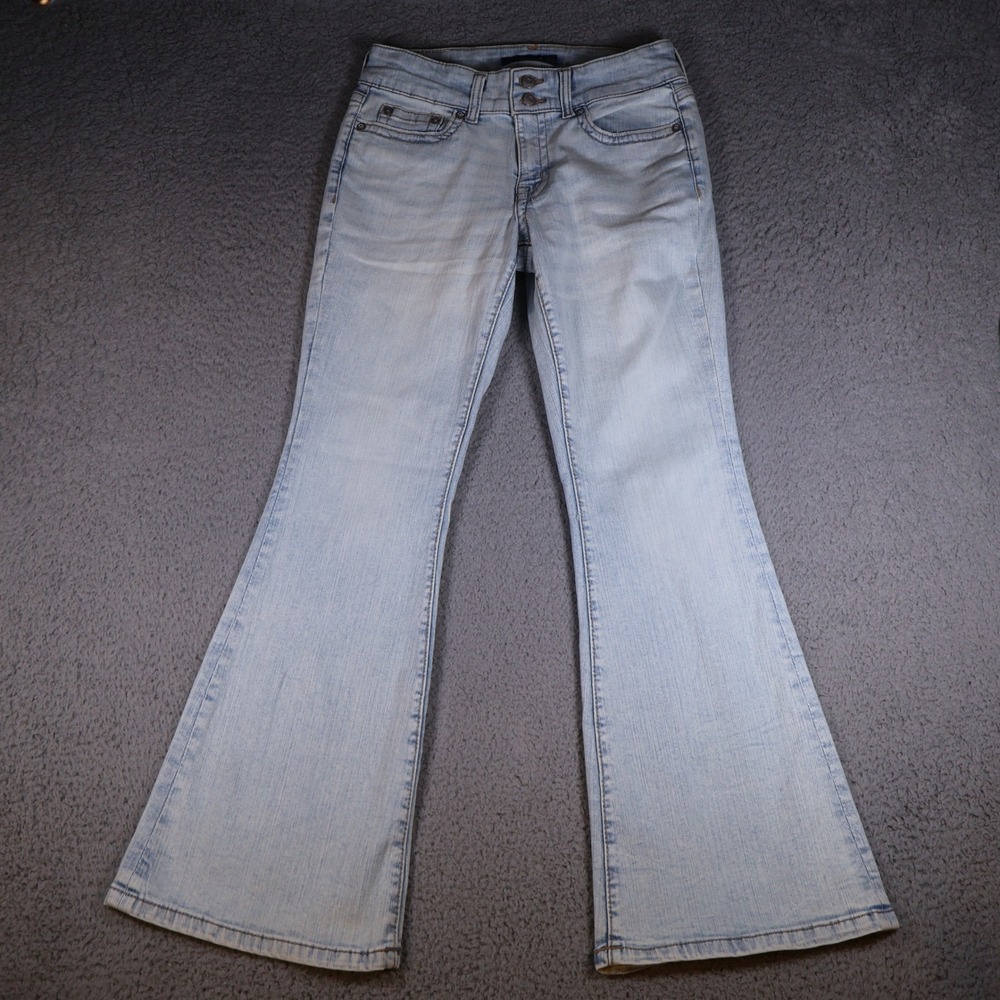 Aeropostale Womens‎ Low Rise Flare Jeans Double Button Flap Pocket 4 Short